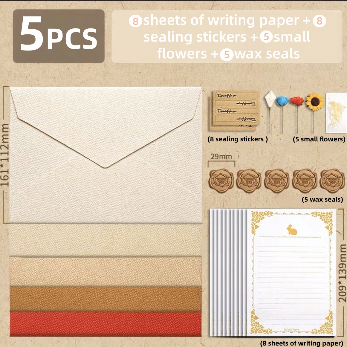 Letter Envelope Kraft - 리넨 질감의 봉투 레터 세트 빈티지