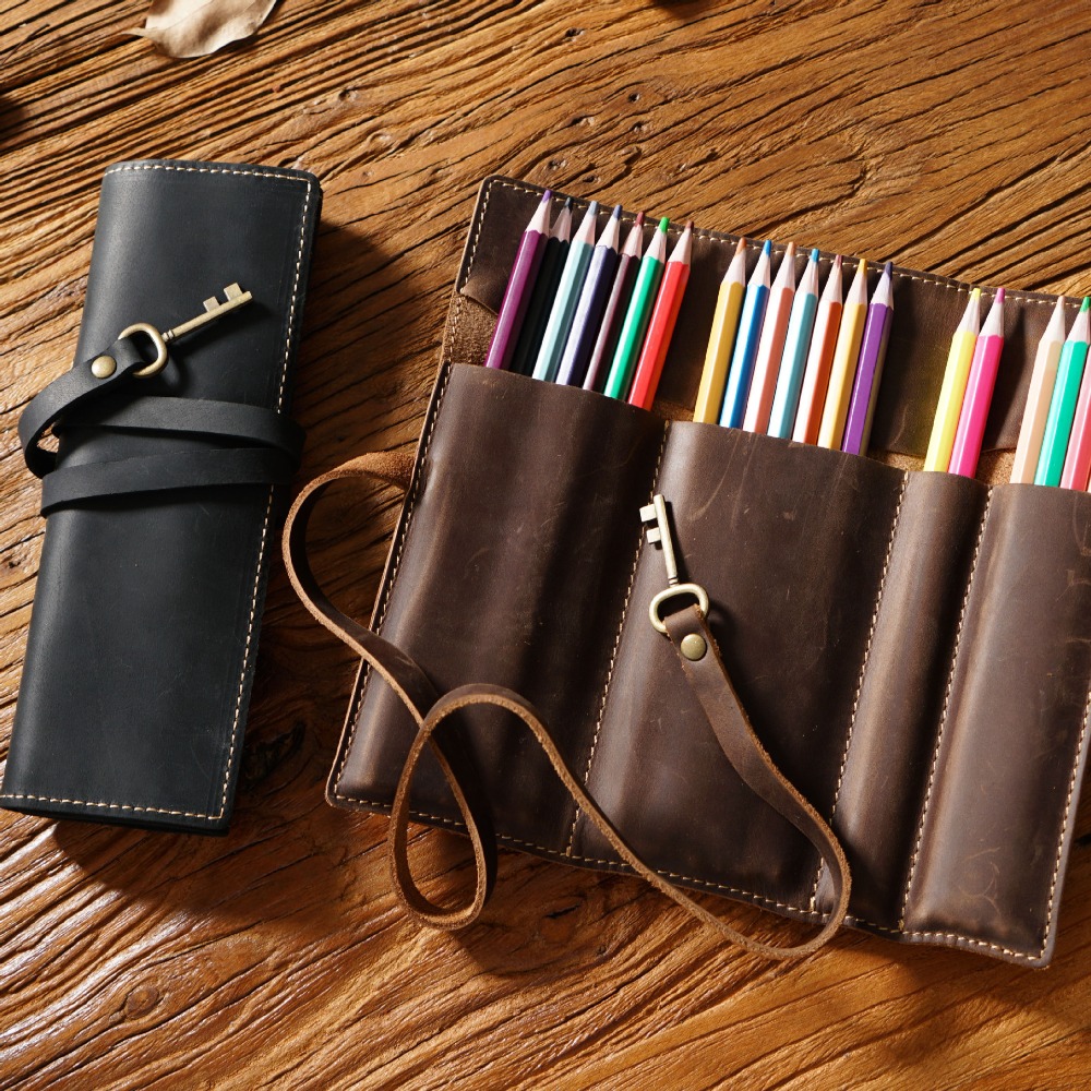 Pen Pouch Roll - 레트로 정품 가죽 수제 펜 롤