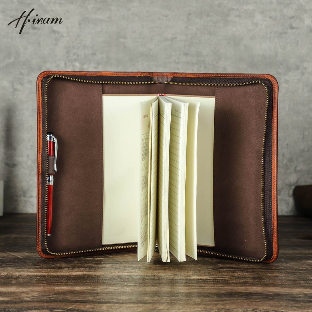 Journal Leather Hardcover - 레트로 정품 가죽 지퍼 클러치 A5