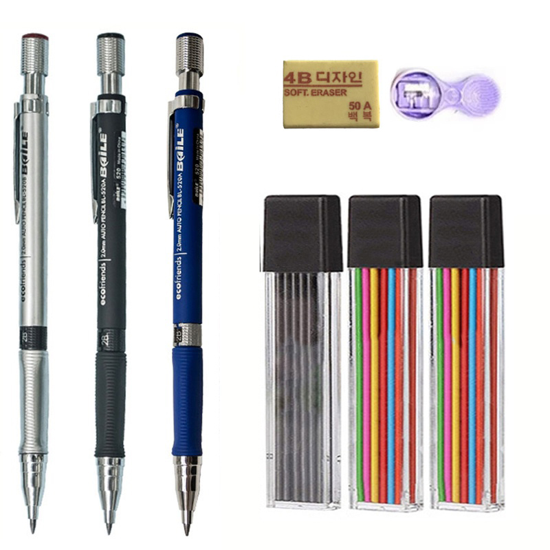 Mechanical Pencil Lead - 2.0mm 기계식 연필(검정색/컬러 리드 리필 포함)