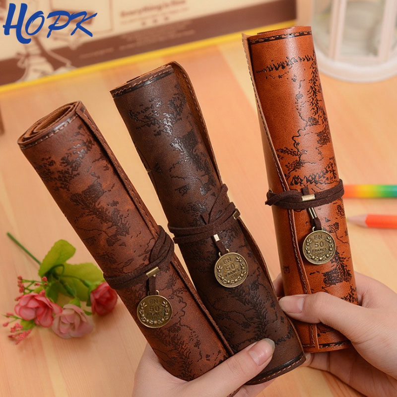 Pen Pouch Roll - 빈티지 레트로 보물지도 연필 케이스 소년