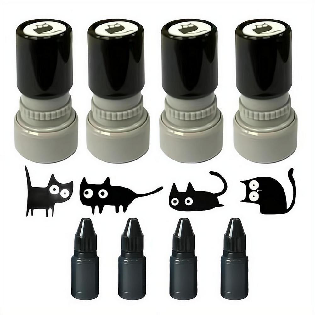 귀여운 검은 고양이 자동 스탬프(4개), 저널, 스크랩 - Self Inking Stamp 리뷰 및 가격