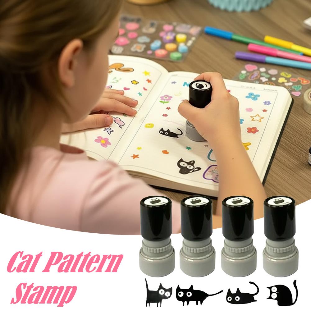 귀여운 검은 고양이 자동 스탬프(4개), 저널, 스크랩 - Self Inking Stamp 리뷰 및 가격
