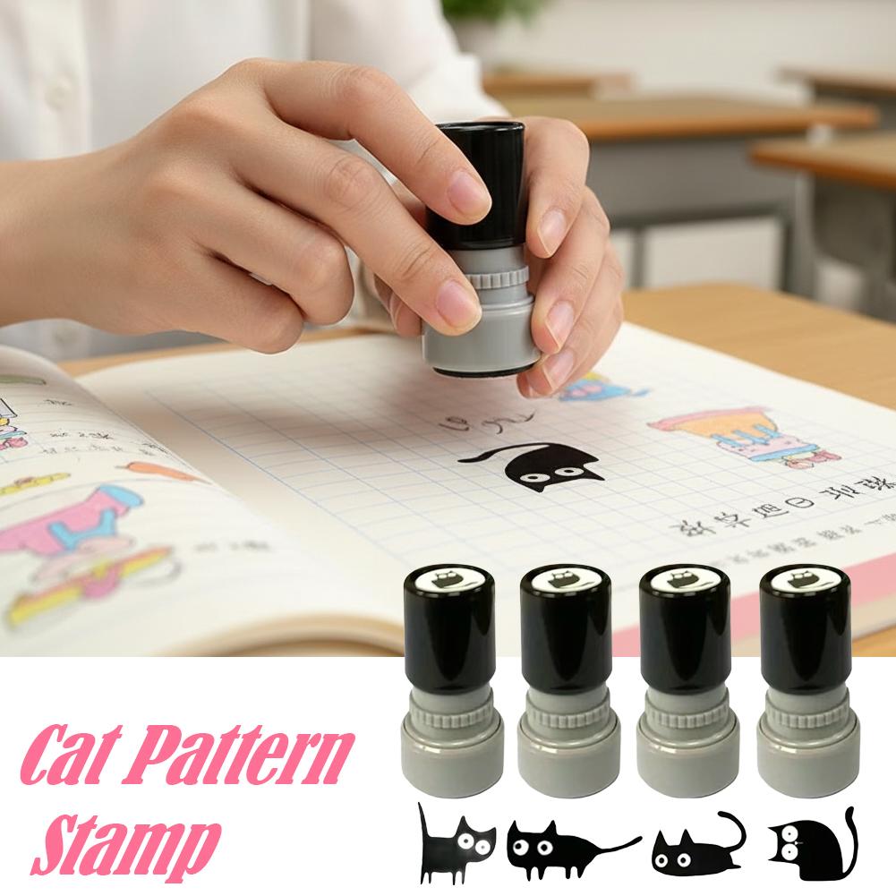 귀여운 검은 고양이 자동 스탬프(4개), 저널, 스크랩 - Self Inking Stamp 리뷰 및 가격