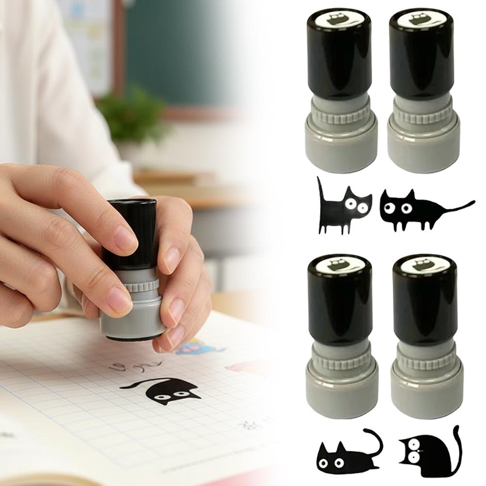 귀여운 검은 고양이 자동 스탬프(4개), 저널, 스크랩 - Self Inking Stamp 리뷰 및 가격