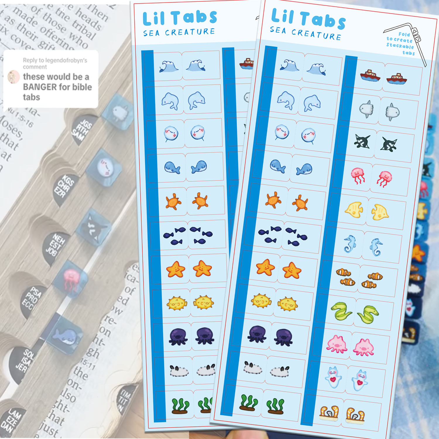 바다 생물 Lil Tab 스티커 탭, 귀여운 바다 생물 - Index Tab Divider 리뷰 및 가격